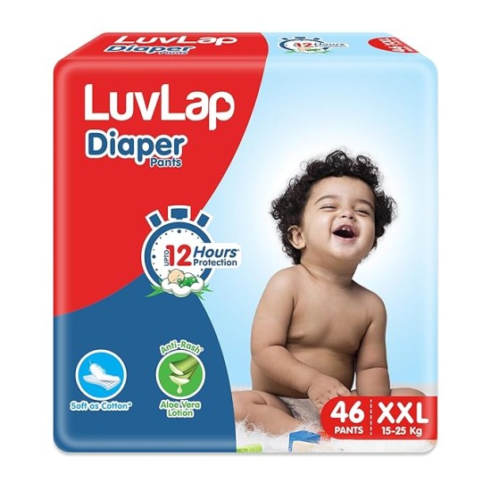 LuvLap Diaper Pants XXL, 15-25kg, 46 Count, Baby Diaper Pants, with Aloe Vera Lotion for Rash Protection, upto 12 Hour protection LuvLap Diaper Pants XXL, 15-25kg, 46 Count, Baby Diaper Pants, with Aloe Vera Lotion for Rash Protection, upto 12 Hour protection