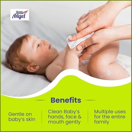 Little Angel Super Soft Cleansing Baby Wipes, 648 Count, Enriched with Aloe vera & Vitamin E, pH Balanced, Dermatologically Tested & Alcohol-free, Pack of 9, 72 count/pack