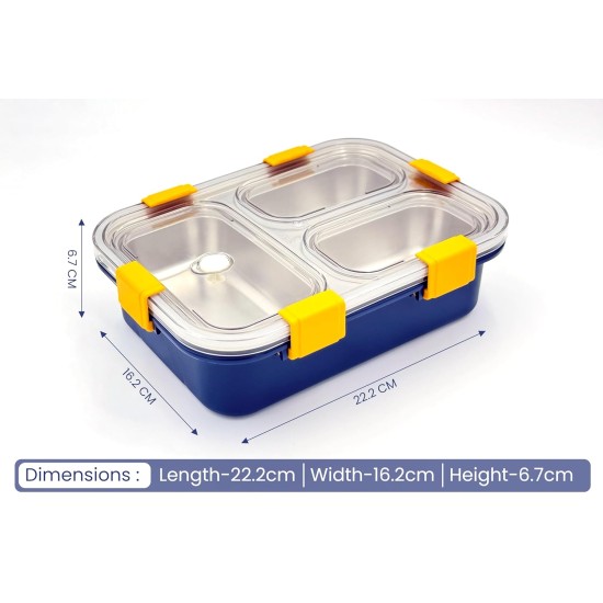 Darkpyro 3 Compartment Stainless Steel Lunch Box, Leakage Proof Lunch Box For School Kids And Adults Pack Of 1 Blue,750ML Darkpyro 3 Compartment Stainless Steel Lunch Box, Leakage Proof Lunch Box For School Kids And Adults Pack Of 1 Blue,750ML
