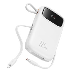 Baseus Qpow2 Dual-Cable Digital Display Fast Charge Power Bank 10000mAh 22.5W Cluster Black(with: Simple Charging Cable Type-C 3A 0.3m Black) (White,