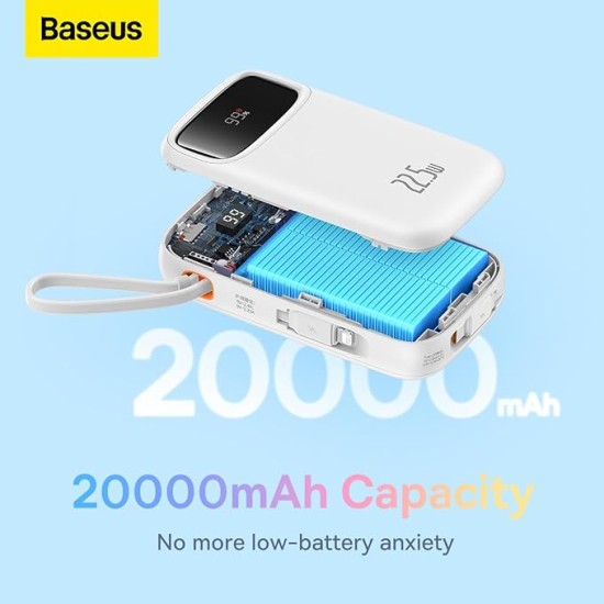 Baseus Qpow2 Dual-Cable Digital Display Fast Charge Power Bank 10000mAh 22.5W Cluster Black(with: Simple Charging Cable Type-C 3A 0.3m Black) (White,
