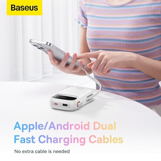 Baseus Qpow2 Dual-Cable Digital Display Fast Charge Power Bank 10000mAh 22.5W Cluster Black(with: Simple Charging Cable Type-C 3A 0.3m Black) (White,
