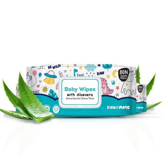Kidsmate Gentle Care Baby Wipes | Soft & Thick Wet Wipes for Babies | Aloe Vera Moisturizing Wipes for Delicate Skin | Prevents Rashes & Redness | Alcohol & Soap-Free (80 count Pack of 3) Kidsmate Gentle Care Baby Wipes | Soft & Thick Wet Wipes for Babies | Aloe Vera Moisturizing Wipes for Delicate Skin | Prevents Rashes & Redness | Alcohol & Soap-Free (80 count Pack of 3)