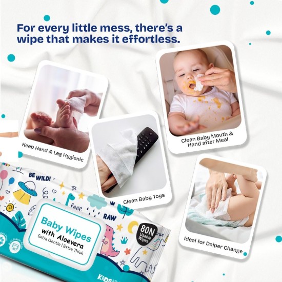 Kidsmate Gentle Care Baby Wipes | Soft & Thick Wet Wipes for Babies | Aloe Vera Moisturizing Wipes for Delicate Skin | Prevents Rashes & Redness | Alcohol & Soap-Free (80 count Pack of 3) Kidsmate Gentle Care Baby Wipes | Soft & Thick Wet Wipes for Babies | Aloe Vera Moisturizing Wipes for Delicate Skin | Prevents Rashes & Redness | Alcohol & Soap-Free (80 count Pack of 3)