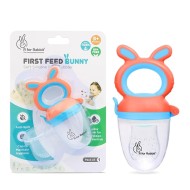 R for Rabbit First Feed Bunny Nibbler Soft Silicon Chewing Fruit Feeder for Babies | Baby Fruit & Food Veggie Teether |Hygenic & BPA Free | Pacifier for Infant 3+ Months (Orange-Blue)