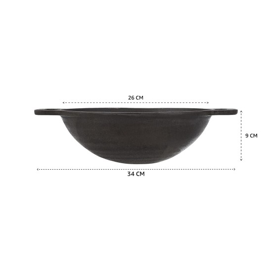 Cast Iron Pre Seasoned Pan Cast Iron Deep Kadhai, 10 Inches (25 cm), Black, 100% Toxin-Free, Naturally Non-Stick, Long Lasting.