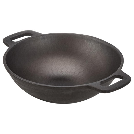 Cast Iron Pre Seasoned Pan Cast Iron Deep Kadhai, 10 Inches (25 cm), Black, 100% Toxin-Free, Naturally Non-Stick, Long Lasting.