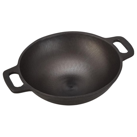 Cast Iron Pre Seasoned Pan Cast Iron Deep Kadhai, 10 Inches (25 cm), Black, 100% Toxin-Free, Naturally Non-Stick, Long Lasting.