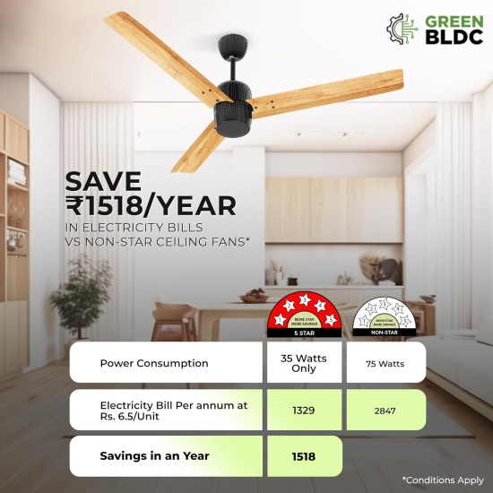 RR Signature Bonsai BLDC Fan I 6 Year Warranty I High Speed Ceiling Fan with Remote I Ceiling Fan for Home (Pine Wood)