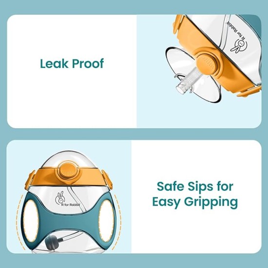 R for Rabbit Tritan Bumble 330 ml Baby Sipper Water Bottle with Carry Strap for Kids | Twin Handle with Silicon Straw | Leak Proof Drinking Sippy Cup for Baby Boy and Girl (Green)