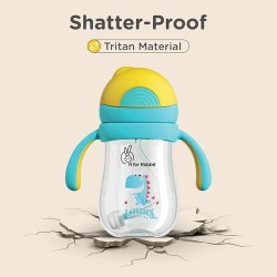 R for Rabbit Tritan Dino 320ml Baby Straw Sipper for Kids | Twin Handle Non Toxic BPA Free Soft Silicone Straw Sippy Bottle | Leak Proof Drinking Sippy Cup for 12+ Months Babies (Yellow Blue)