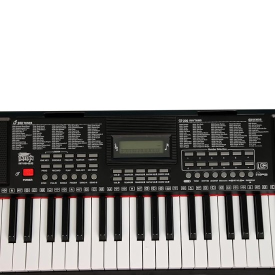 Intern INT-KB-6102, 61 Keys Touch Response Portable Piano Keyboard with Microphone and 9V DC Power Adapter (Black)