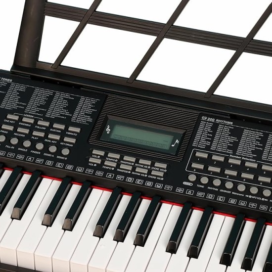 Intern INT-KB-6102, 61 Keys Touch Response Portable Piano Keyboard with Microphone and 9V DC Power Adapter (Black)