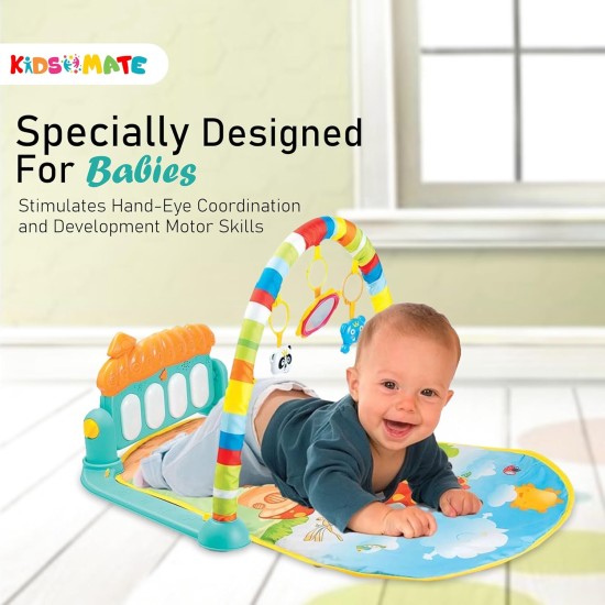 Kidsmate Piano Play Gym | Play Mat for Babies 0 to 3 Years | New Born Baby Gifts | Baby Mats for Floor | Hanging Toy, Interactive Lights, & Engaging Tunes Musical Mat for Kids (Sea Green)
