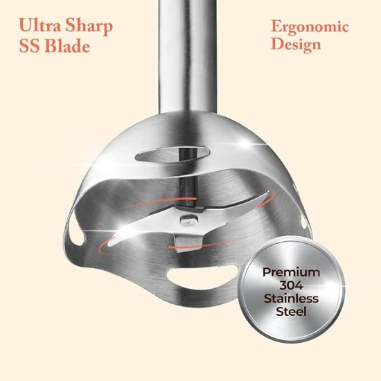 INALSA Electric Hand Blender with 500W Powerful DC Motor|Variable & Turbo Speed|Super Silent|Ultra Sharp SS Blade & Detachable Stem|2Yr Warranty|Blender for smoothie and juices,Whip,Chop-RobotInox500