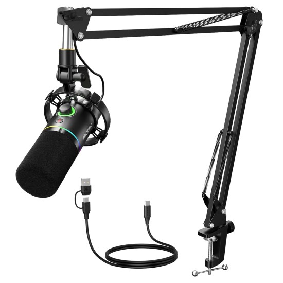 MAONO XLR/USB Dynamic Microphone for Gaming PC, RGB Podcast Mic for YouTube with Software, Mute, Gain Knob, Volume Control, Boom Arm for YouTube Gaming, Singing, Recording, Streaming, PD200XS Black MAONO XLR/USB Dynamic Microphone for Gaming PC, RGB Podcast Mic for YouTube with Software, Mute, Gain Knob, Volume Control, Boom Arm for YouTube Gaming, Singing, Recording, Streaming, PD200XS Black