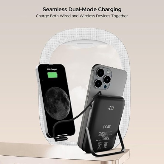 boAt Energyshroom PB330 MagnaCharge 10000 mAh Magnetic Wireless Power Bank w/ 15W Wireless Charging, Metal Stand,Magnacharge Ring for iPhone and Android Phones w/Wireless Charge(Black) boAt Energyshroom PB330 MagnaCharge 10000 mAh Magnetic Wireless Power Bank w/ 15W Wireless Charging, Metal Stand,Magnacharge Ring for iPhone and Android Phones w/Wireless Charge(Black)