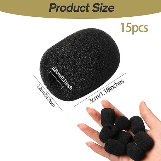 CareFlection Mini Microphone Windscreens Mic Foam Covers for Lapel Lavalier Headset miike, Studio - High Density Protection : Noise pop Filter Black, Pack of 2 pcs (A Type) 