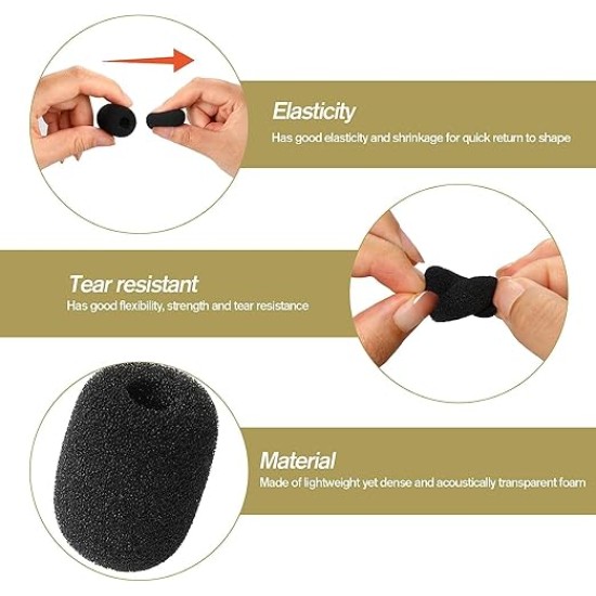 CareFlection Mini Microphone Windscreens Mic Foam Covers for Lapel Lavalier Headset miike, Studio - High Density Protection : Noise pop Filter Black, Pack of 2 pcs (A Type) 