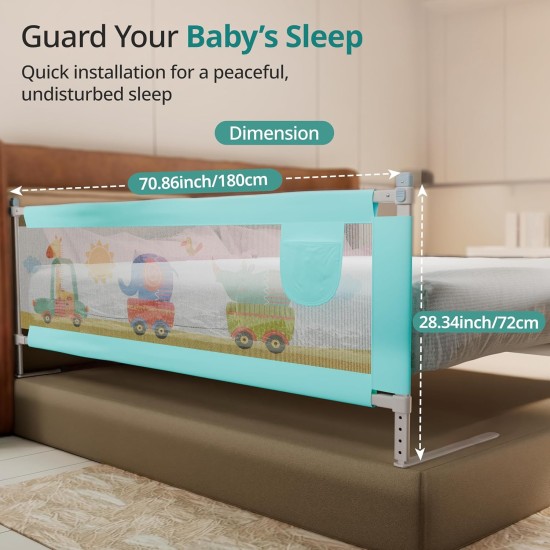 LuvLap Bed Rail Guard for Baby/Kids Safety, 180cm x 72 cm(6ft x 2.3ft), Portable & Foldable, Baby Safety Essential, Adjustable Height, Attractive Cartoon Prints, fits All Bed Sizes (Blue- Printed)