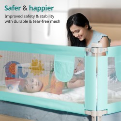 LuvLap Bed Rail Guard for Baby/Kids Safety, 180cm x 72 cm(6ft x 2.3ft), Portable & Foldable, Baby Safety Essential, Adjustable Height, Attractive Cartoon Prints, fits All Bed Sizes (Blue- Printed)