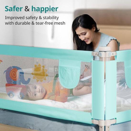 LuvLap Bed Rail Guard for Baby/Kids Safety, 180cm x 72 cm(6ft x 2.3ft), Portable & Foldable, Baby Safety Essential, Adjustable Height, Attractive Cartoon Prints, fits All Bed Sizes (Blue- Printed)