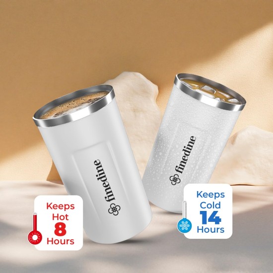 FineDine Insulated Mug, Vacuum Insulated Travel Coffee/Tea Mug with Temperature Display, 8 Hours Hot and 14 Hours Cold, 500 ml, White, Stainless Steel FineDine Insulated Mug, Vacuum Insulated Travel Coffee/Tea Mug with Temperature Display, 8 Hours Hot and 14 Hours Cold, 500 ml, White, Stainless Steel