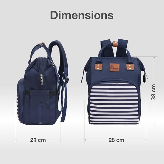 R for Rabbit Caramello Regal Baby Diaper Bag for Mother, Waterproof Kids Diaper Backpack for Mothers, Multifunctional Maternity Bag for Travel, Nursing Backpack for Moms (Blue Stripes)