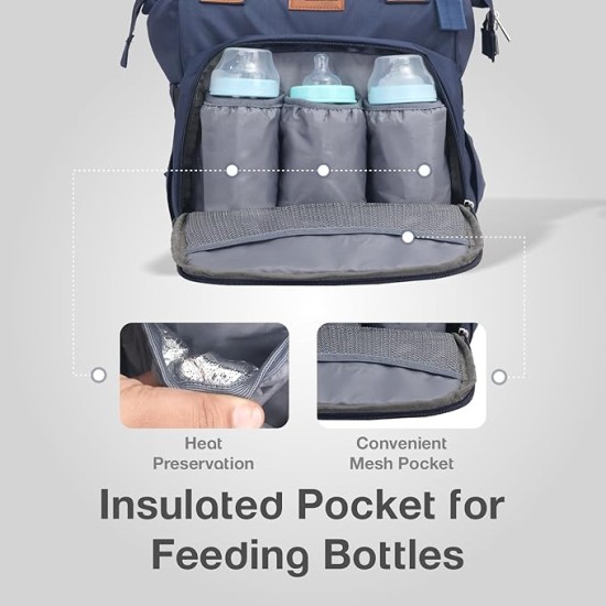 R for Rabbit Caramello Regal Baby Diaper Bag for Mother, Waterproof Kids Diaper Backpack for Mothers, Multifunctional Maternity Bag for Travel, Nursing Backpack for Moms (Blue Stripes)