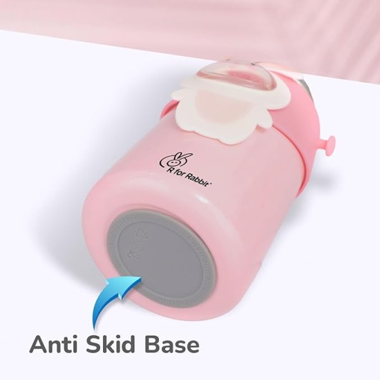 R for Rabbit Steebo Zoobie Premium Stainless Steel Water Sipper for Baby, Spill Proof BPA Free Soft Silicone Straw Drinking Sipper for Kids of 12+ Months (550ml, Pink Bunny)