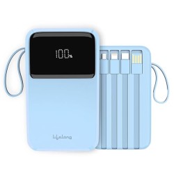 Lifelong Electronics 20000mAh 22.5W Fast Charging Power Bank | 3 Inputs (in-Built USB Cable + Lightning + Type-C Port) | 6 Outputs (3 in-Built Cables + 1 Type-C Port + 2 USB Ports) | QC 3.0 Powerbank
