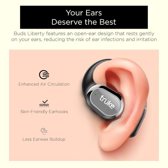 truke Newly Launched Buds Liberty Open Ear Wireless Earbuds with 360Spatial™ Audio Experience, 16mm Beryllium Speaker, 60H Playtime, Quad Mic for Crystal-Clear Calls, Fast Charging, BT5.4
