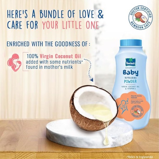 Parachute Advansed Baby Refreshing Powder| Enriched with Virgin Coconut Oil | Refreshes Baby’s Skin| 200 gm