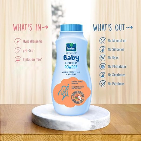 Parachute Advansed Baby Refreshing Powder| Enriched with Virgin Coconut Oil | Refreshes Baby’s Skin| 200 gm