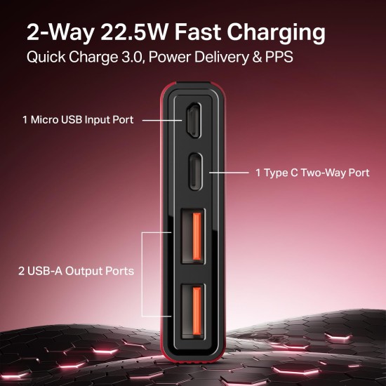 boAt Energyshroom PB300 Powerbank with 10000mAh Battery, 22.5w Fast Charging, USB Type-C Input, 12-Layer Smart IC Protection, LED Indicators and Aluminum Alloy Casing(Martian Red)