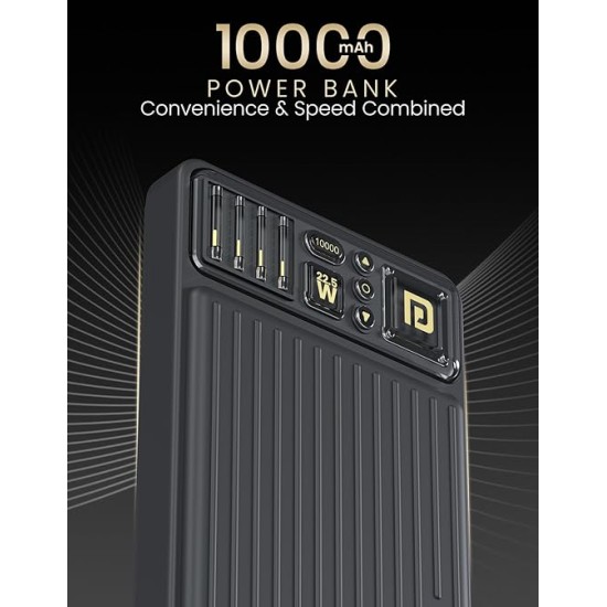 Portronics Luxcell Bind Mini 10k 10000mAh Nano Powerbank with 22.5W Fast Charging, in-Built Type C PD(Input & Output) /8 Pin Cable, LED Indicator, USB-A Mach Output, Compatible with Smartphones