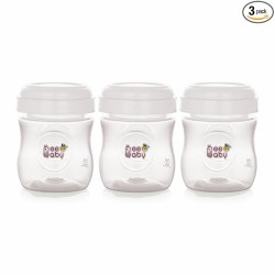 BeeBaby Pump N' Protect Breast Milk Storage Bottles. Pack of 3 Milk Collection Bottles fits Most Wide Neck Breast Pumps. 100% BPA Free. 150ML / 5oz. White