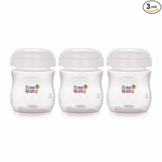 BeeBaby Pump N' Protect Breast Milk Storage Bottles. Pack of 3 Milk Collection Bottles fits Most Wide Neck Breast Pumps. 100% BPA Free. 150ML / 5oz. White