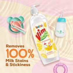 Vim Baby Dishwash Liquid, Removes 100 Milk Stains and Odours, Plant-Based actives, Paraben and Phosphate free, Safe for Child-Utensils, 500ml