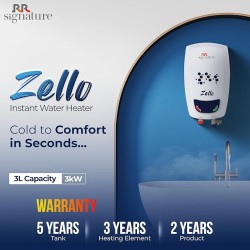 RR Signature Zello 3L Water Heater for Home | Instant Storage Geyser with Whirflow Technology | 100% Copper Heating Element | Rust & Shock Proof Body| 2 Year Warranty on Product & 5 Year on Tank by RR RR Signature Zello 3L Water Heater for Home | Instant Storage Geyser with Whirflow Technology | 100% Copper Heating Element | Rust & Shock Proof Body| 2 Year Warranty on Product & 5 Year on Tank by RR