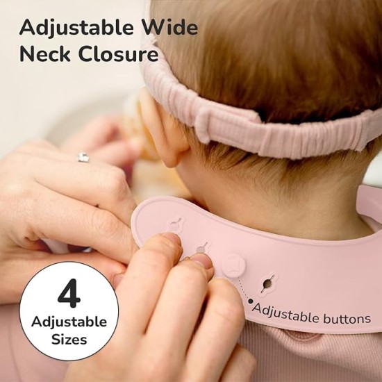 R for Rabbit Safari Silicone Bib for Baby Food Feeding BPA Free, Baby Apron Adjustable Straps, Built-in Food Pocket Mess Free, Waterproof, Washable & Reusable Ideal for Babies 6 to 36 Months (Peach)