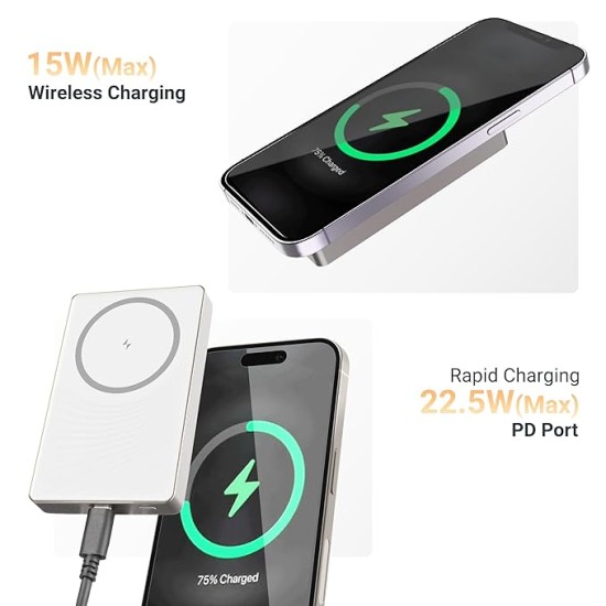 ZEBRONICS 10000 Mah Magsecure Power Bank, Fast USB Type C Charging 15W Wireless & 22.5W Wired, for iPhone 16,15,14,13,12, Android & Other Qi Enabled Devices, Compact Design (MW68, White) ZEBRONICS 10000 Mah Magsecure Power Bank, Fast USB Type C Charging 15W Wireless & 22.5W Wired, for iPhone 16,15,14,13,12, Android & Other Qi Enabled Devices, Compact Design (MW68, White)