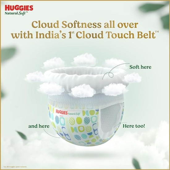 Huggies Natural Soft Premium Baby Diaper Pants, Our No.1 Soft Pants, Extra Large (XL) Size (12-17 Kgs), Sumo Pack of 126 diapers | Cloud Softness All over with India's 1st Cloud Touch BeltTM
