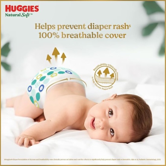 Huggies Natural Soft Premium Baby Diaper Pants, Our No.1 Soft Pants, Newborn/Extra Small (XS) Size (0-5 Kgs), Pack of 76 | Cloud Softness All over with India's 1st Cloud Touch Belt