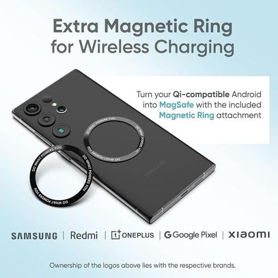 Ambrane Magsafe Wireless 10000Mah Fast Charging Power Bank, Strong Magnet, Micro USB Input, 22.5W Output For Iphone 12 Above, Android & Other Qi Enabled Devices + Magnetic Ring (Aerosync Snap, Purple)