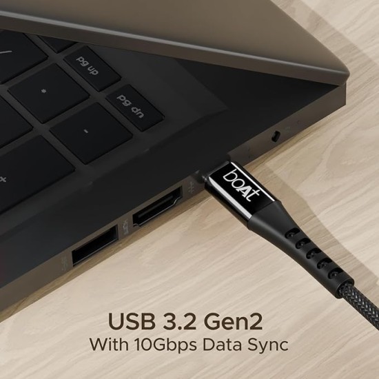 boAt Type-C C600 Tangle-Free, Sturdy Cable w/100W/5A Fast Charging Cable & 10Gbps Data Transmission,10000+ Bends Lifespan & Extended 1.5m Length,Compatible w/Xiaomi,Oneplus, Samsung, Vivo & Oppo(Black)