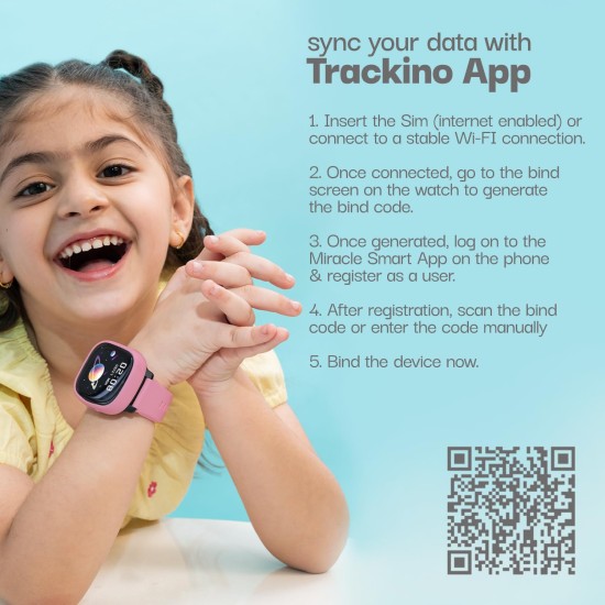 Vibez Smart Watch for Kids – SIM Card, 4G Voice Calling, GPS Location Tracker, Voice Chat, Video Call, Geo-Fencing, SOS Emergency, Health Monitoring Baby Smartwatch & Parental Control (Miracle, Pink)