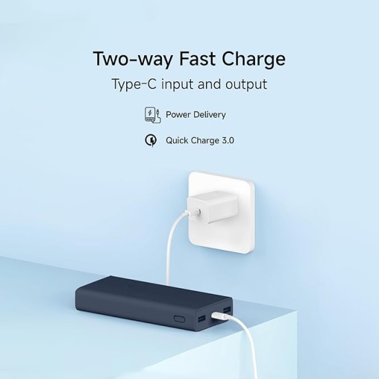 Xiaomi Power Bank 4i 20000mAh 33W Super Fast Charging PD |Smart 12 Layer Protection|Type C Input & Output|Triple Output Ports|Supports Android,Apple, Tablets, Earbuds,Watch(MI Powerbank),Blue
