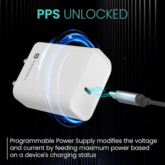 Portronics Adapto 25 25W Super Fast Type C PD Wall Charger for iPhone 15/14/13/12/11 All Pro,Max Series, Samsung Galaxy S/A/M/F Series & Other Type C Devices, PPS Protection,Fast Charging Adaptor Portronics Adapto 25 25W Super Fast Type C PD Wall Charger for iPhone 15/14/13/12/11 All Pro,Max Series, Samsung Galaxy S/A/M/F Series & Other Type C Devices, PPS Protection,Fast Charging Adaptor