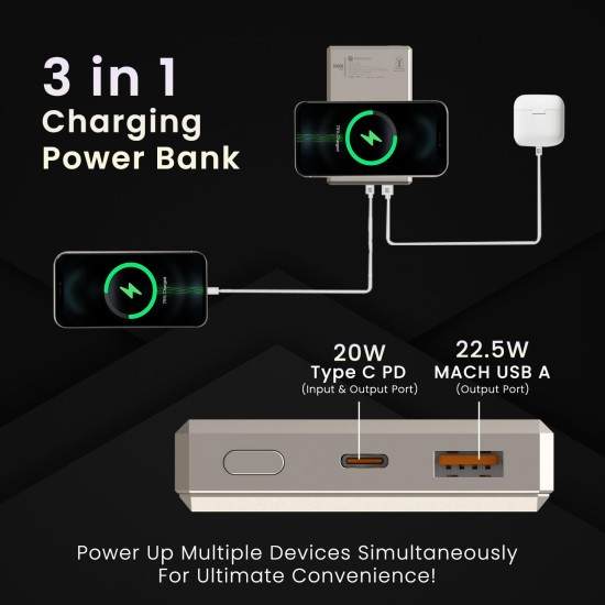 Portronics Luxcell MagClick 10k 10000 mAh 15W Magnetic Wireless Fast Charging Nano Power Bank Premium Finish, 22.5 Wired Output Compatible with iPhone 12 & Above,Type C Smartphones,Tablets(Beige) Portronics Luxcell MagClick 10k 10000 mAh 15W Magnetic Wireless Fast Charging Nano Power Bank Premium Finish, 22.5 Wired Output Compatible with iPhone 12 & Above,Type C Smartphones,Tablets(Beige)